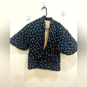 Navy and Gold Patterned Women's Top
